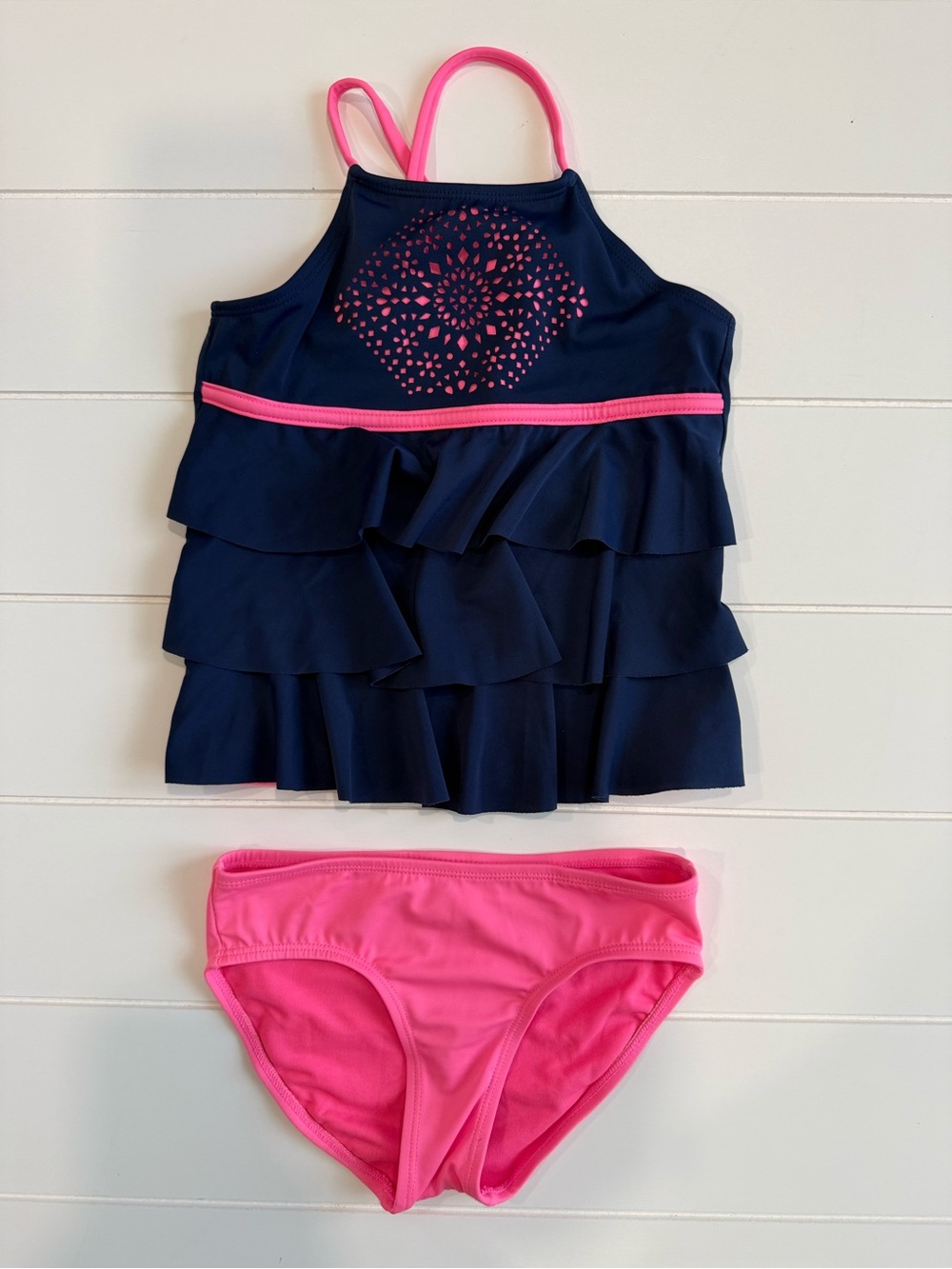 Justice Navy and Hot Pink Ruffle Tankini Set